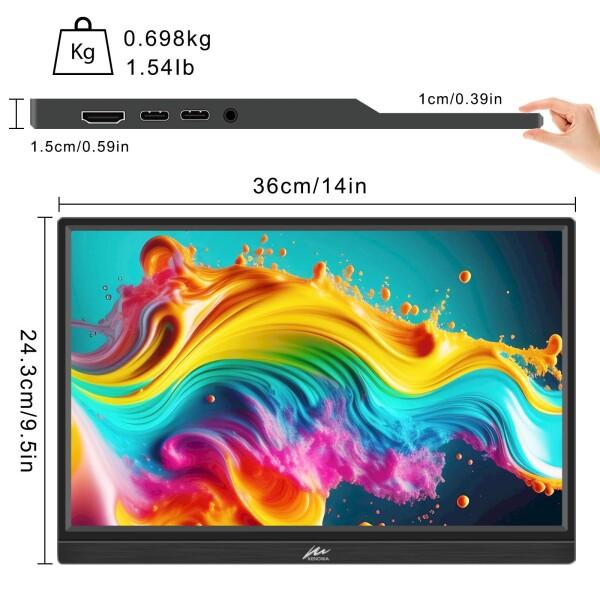 モバイルモニター 16インチ Kenowa 1920x1200 IPSパネル 178°全視野