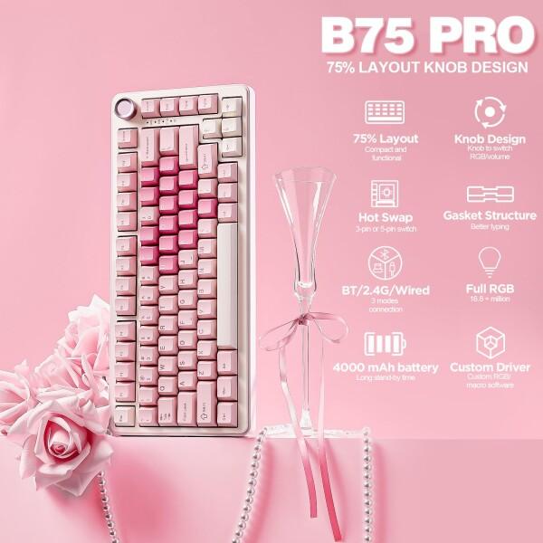 YUNZII B75 PRO 75% ガスケットゲーミングキーボード 無線メカニカル