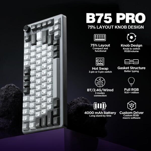 YUNZII B75 PRO 75% ガスケットゲーミングキーボード 無線メカニカル 
