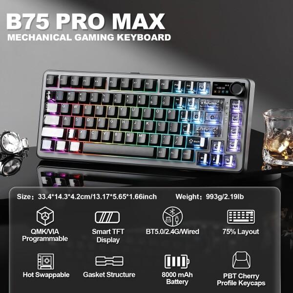 YUNZII B75 PRO MAX QMK/VIA ワイヤレスメカニカルキーボード 75%英語