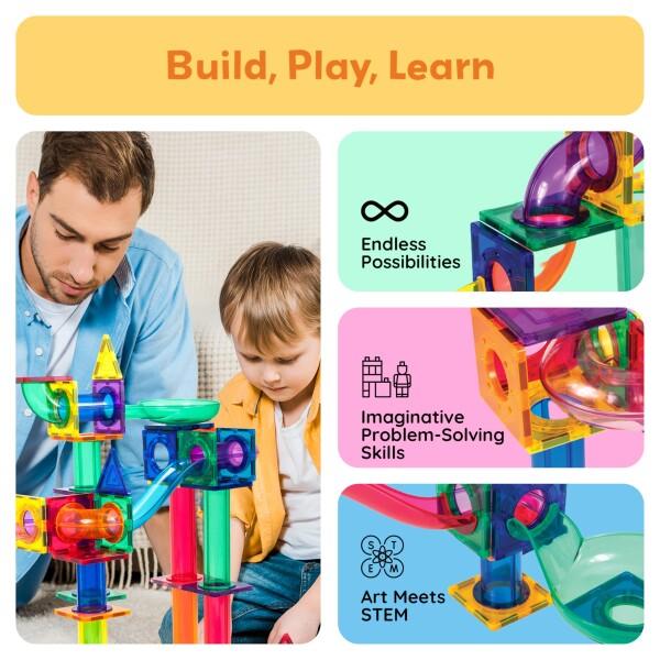 PicassoTiles マーブルラン マグネットタイル 100ピース レーストラックトイ STEM 組み立て 学_1