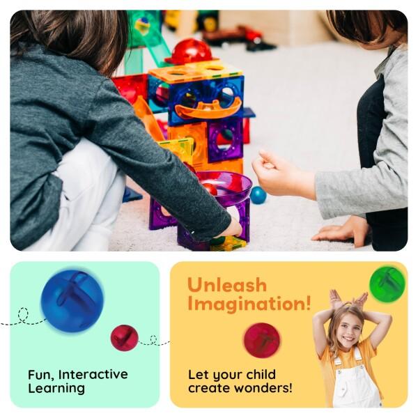 PicassoTiles マーブルラン マグネットタイル 100ピース レーストラックトイ STEM 組み立て 学_2