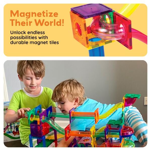 PicassoTiles マーブルラン マグネットタイル 100ピース レーストラックトイ STEM 組み立て 学_4