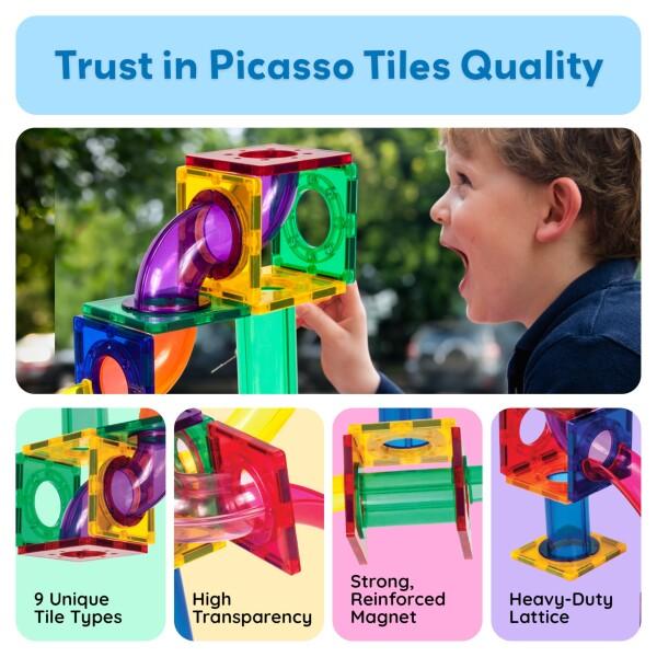 PicassoTiles マーブルラン マグネットタイル 100ピース レーストラックトイ STEM 組み立て 学_5