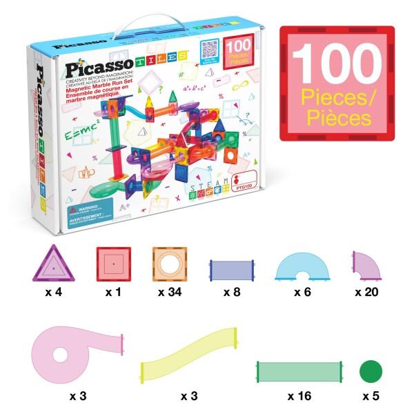 PicassoTiles マーブルラン マグネットタイル 100ピース レーストラックトイ STEM 組み立て 学_6