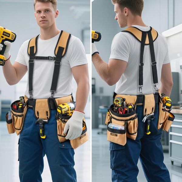 腰袋 ツールベルト サスペンダー付き 腰道具セット 27 ポケット 磁気