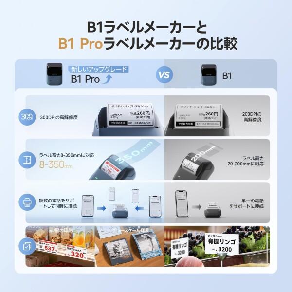 NIIMBOT B1Pro ラベルメーカー スマホ対応 サーマルプリンター 感熱ラベルプリンター本体+3巻ラベル_2
