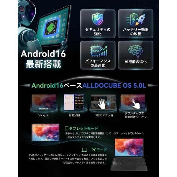 ALLDOCUBE iPlay70 Pad Pro タブレット12インチ Android16 2560x1600解像度 90Hz 10000mAh PD33W Helio G100 16GB+12の画像