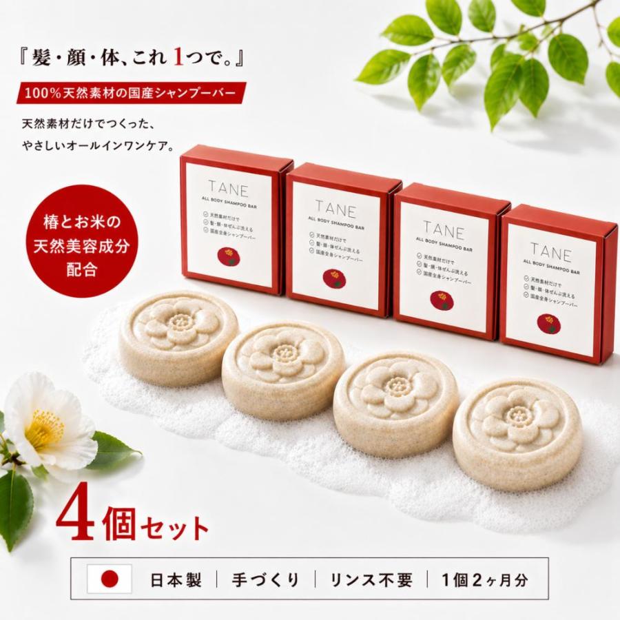 全身シャンプーバー 固形石鹸 無添加石鹸 日本製 TANE 4個セット