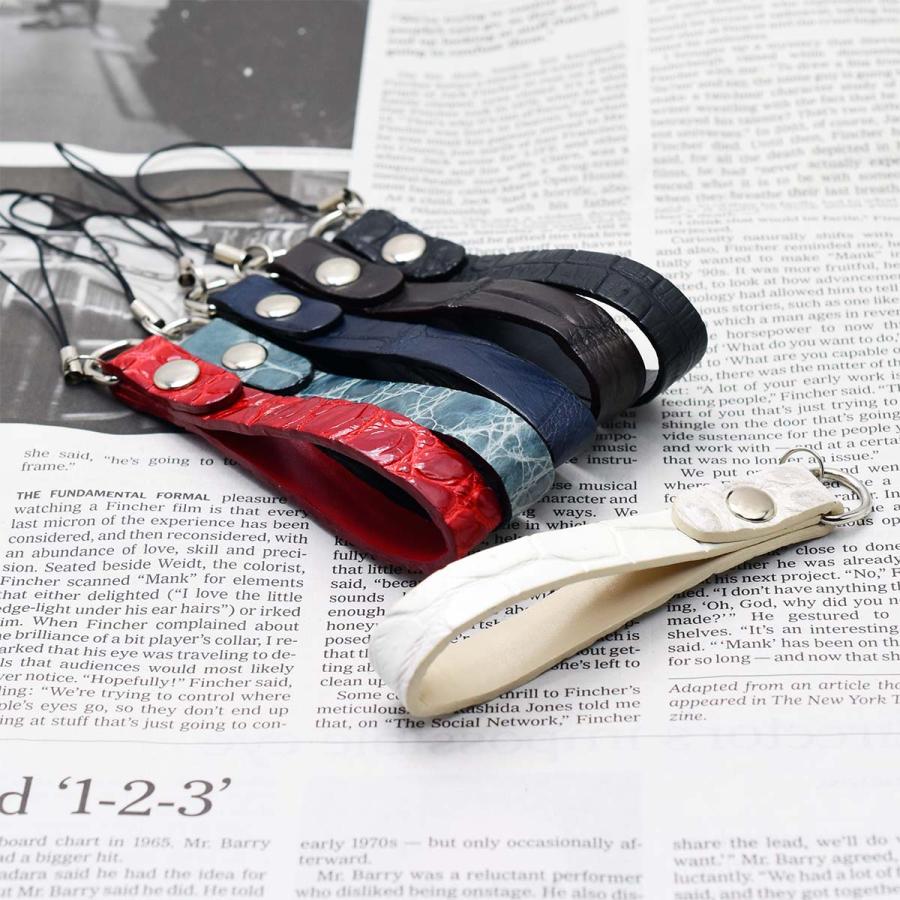 ハンドメイド 携帯ストラップ レザー 本革 クロコダイル 鰐革 ワニ革