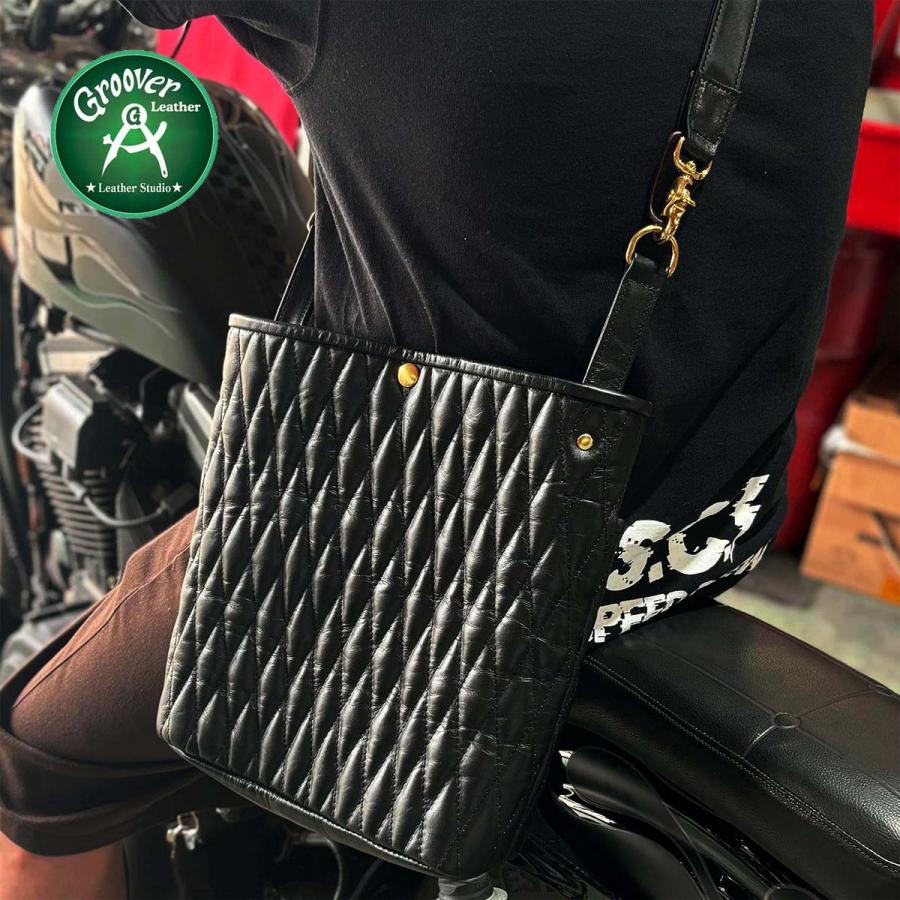 【正規取扱店限定アイテム】 バッグ ブランド グルーバーレザー 本革 馬革 ダイヤモンドステッチ バケツ型 キルト ショルダーバッグ 茶芯レザーの画像