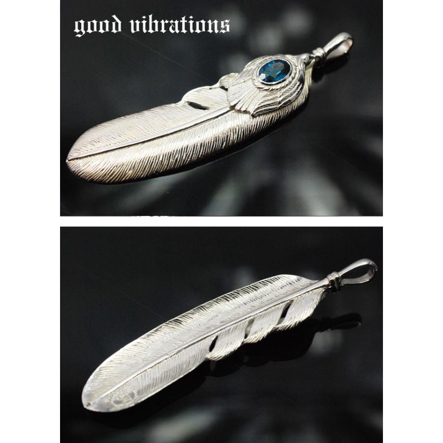 【正規取扱店】good vibrations＜特大フェザー ロンドンブルートパーズ ワンポイント ペンダントトップ チャーム Silver【925】 ＞の画像