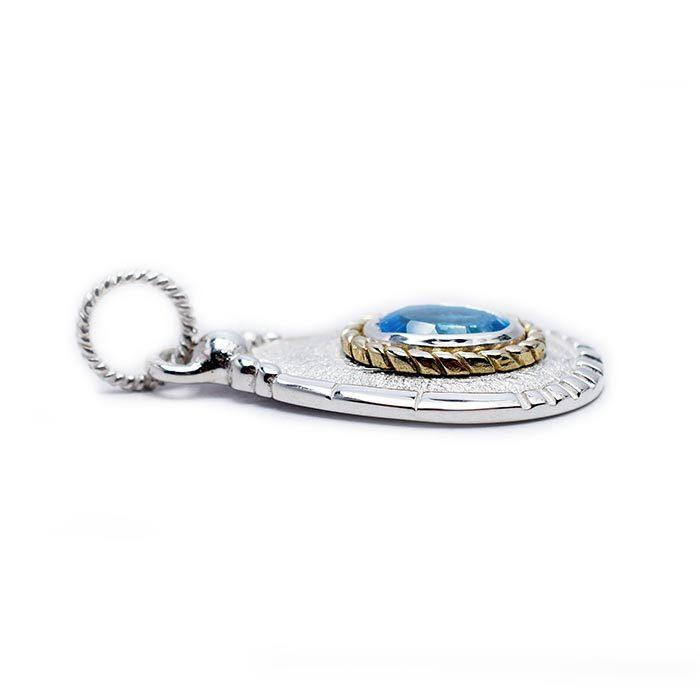 ペンダント トップ シルバー925 アクセサリー 天然石 大粒 9×6ｍｍ スイスブルートパーズ ネイティブアメリカン 純銀  グッドバイブレーションズ 送料無料の画像