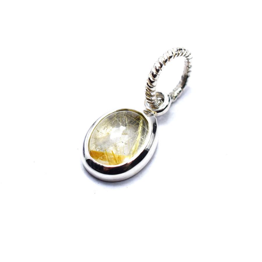 Silver925 金運ルチルクォーツ 金針水晶フェザー丸カンチャーム