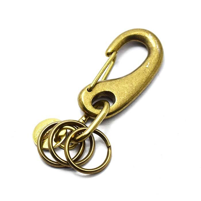 日本製  国産 真鍮カラビナキーフック/キーホルダー ブラスキーフック バレル加工 釣り針型キーホルダー 勾玉 網ナス 真鍮 送料無料 |  | 01