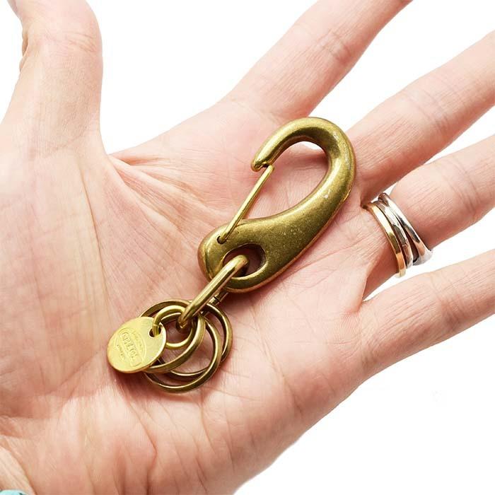 日本製  国産 真鍮カラビナキーフック/キーホルダー ブラスキーフック バレル加工 釣り針型キーホルダー 勾玉 網ナス 真鍮 送料無料 |  | 02