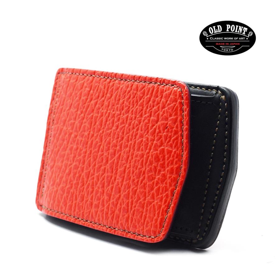 札バサミ マネークリップ 財布 手縫い 日本製 本革 オールドポイント 匠 鮫革 シャークスキン オレンジ