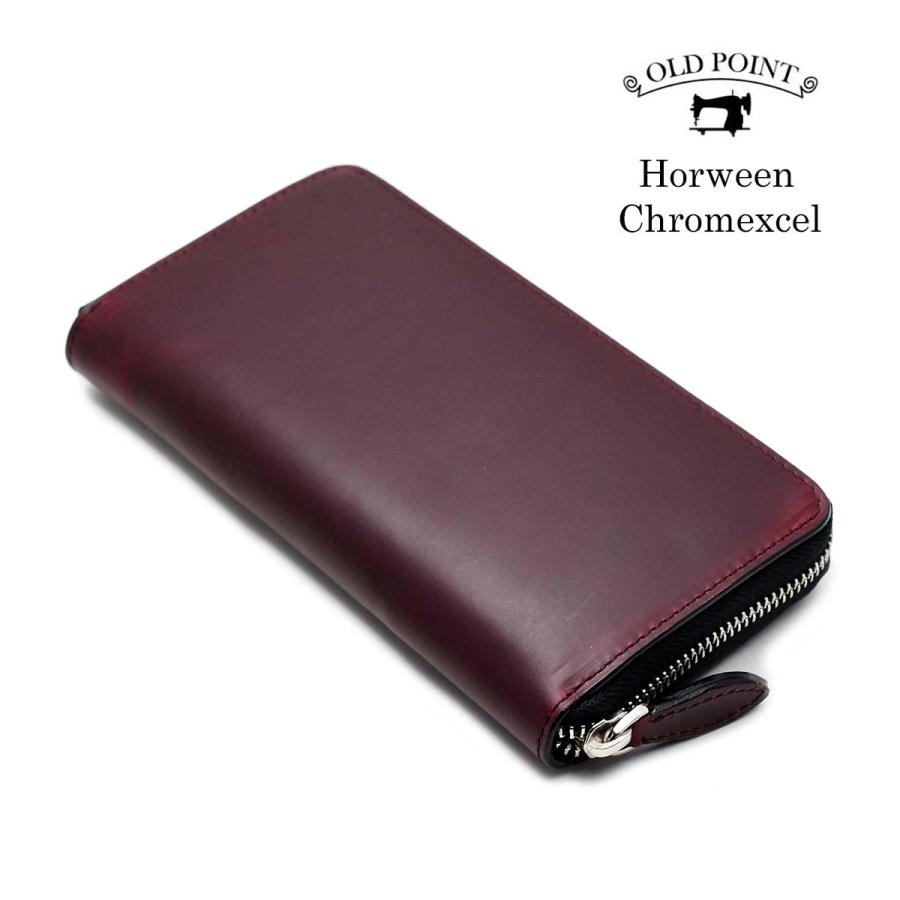 長財布 財布 ロング ウォレット オールドポイント ラウンドファスナー ホーウィン社 クロムエクセルレザー バーガンディー | 