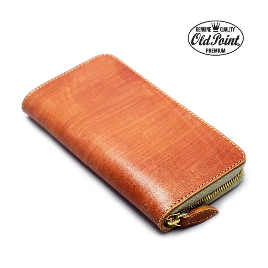 長財布 財布 オールドポイント 柿渋染め 手染め 2度染め 橙色 オレンジ シンプル ラウンドファスナーウォレット | 