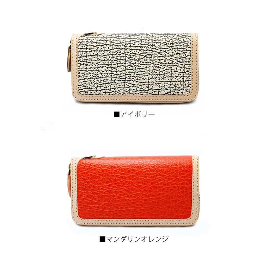 財布 長財布 ウォレット 鮫革 ラウンドファスナー Dリング付き 気仙沼産 シャークスキン 8カラー オールドポイントの画像