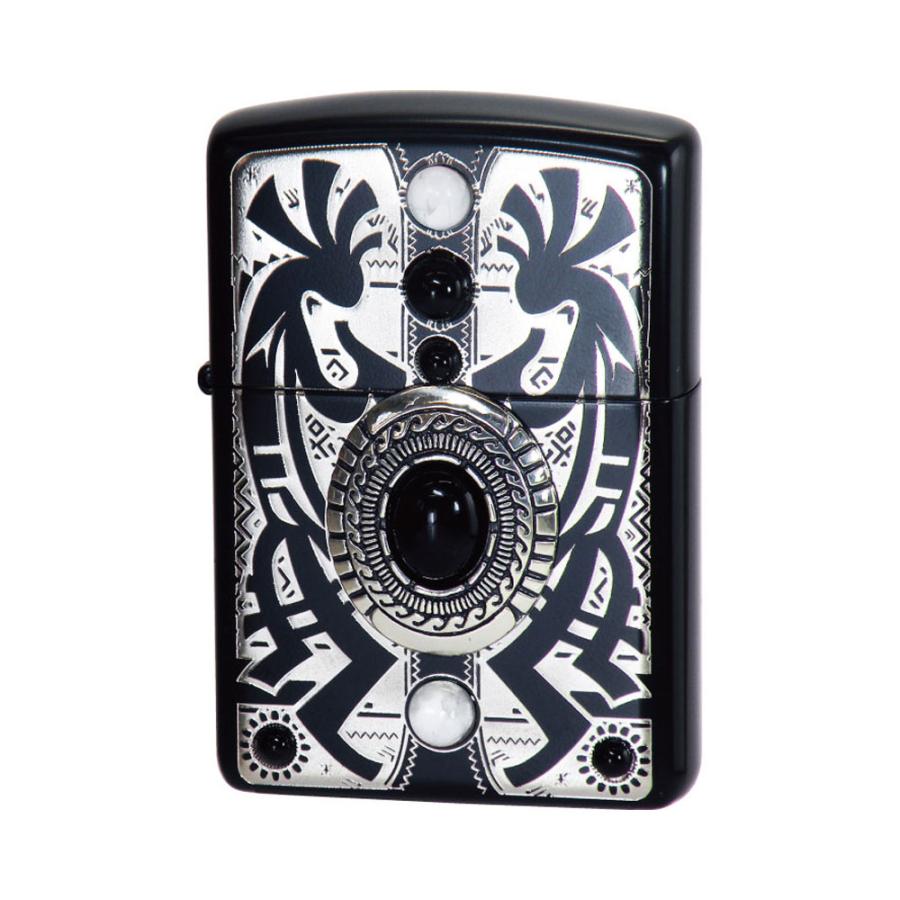 ZIPPO ジッポ ジッポー オイルライター 天然石 オニキス＆ハウライト付き インディアン ブラック ココペリ