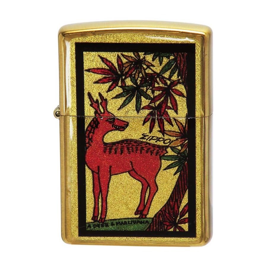 Zippo ジッポ オイルライター コレクション 趣味 和柄 花札 ジッポー 金箔 エポ キャンプ 花札 紅葉に鹿 父の日 モチーフ アウトドア 火起こし マリファナに鹿 Accessory キャンプ Zp Gold Hanafuda 05 Chaos 新品商品