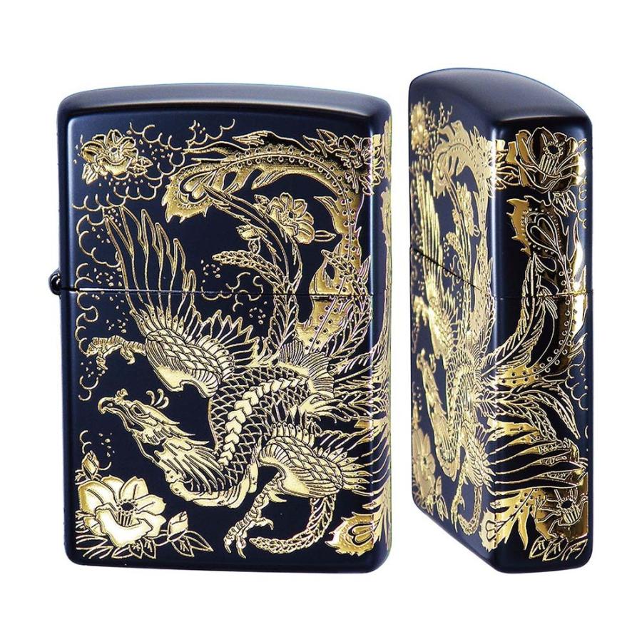 ZIPPO ジッポ オイルライター 和柄 二面鳳凰 黒金 イオン