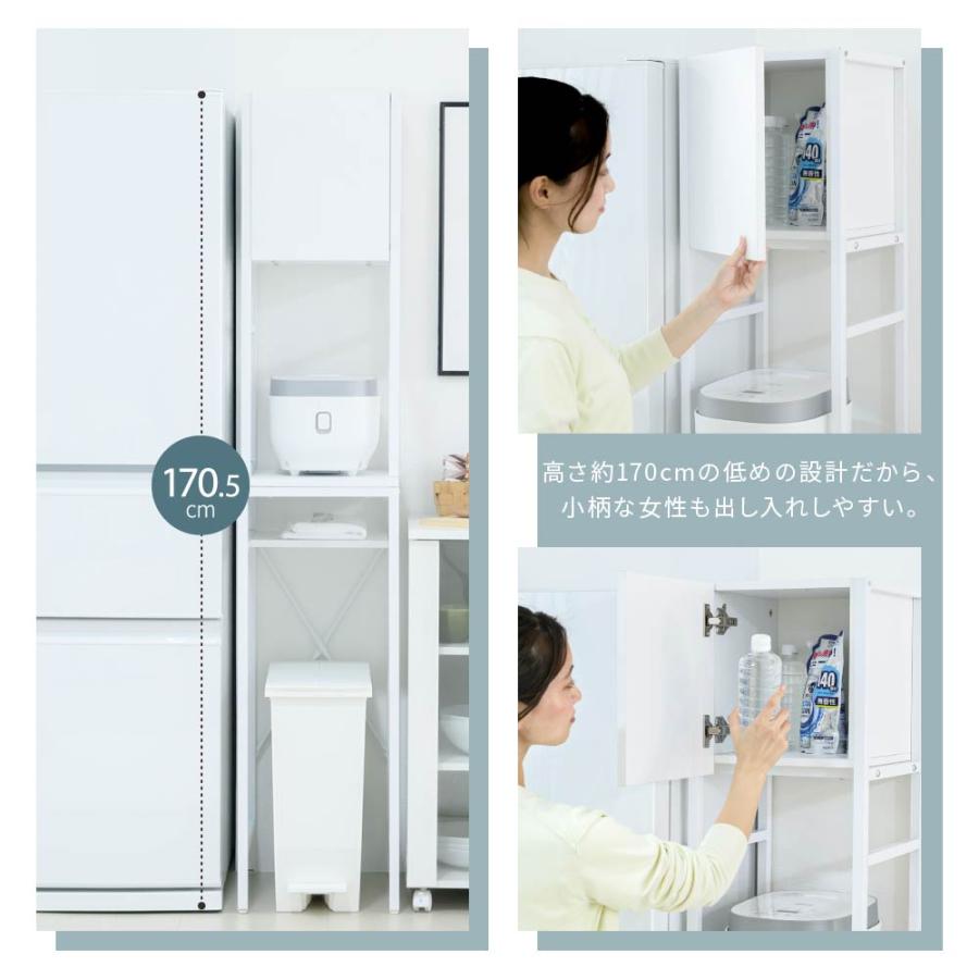 ゴミ箱上収納 ゴミ箱上ラック スリム キッチン 隙間収納 幅33 奥行40 高さ170 食器棚 レンジ台 炊飯器 スリム 木製 薄型 ラック 棚 ゴミ箱収納 上 ホワイト_9