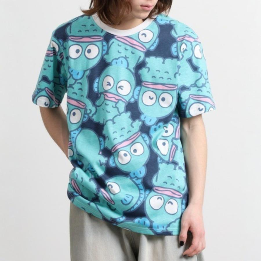 スプラトゥーン オクタリアン×ハンギョドン Tシャツ Mサイズ ブルー サンリオ sanrio（サンリオ） ハンギョドン 半袖 総柄 Tシャツ プリント 天竺
