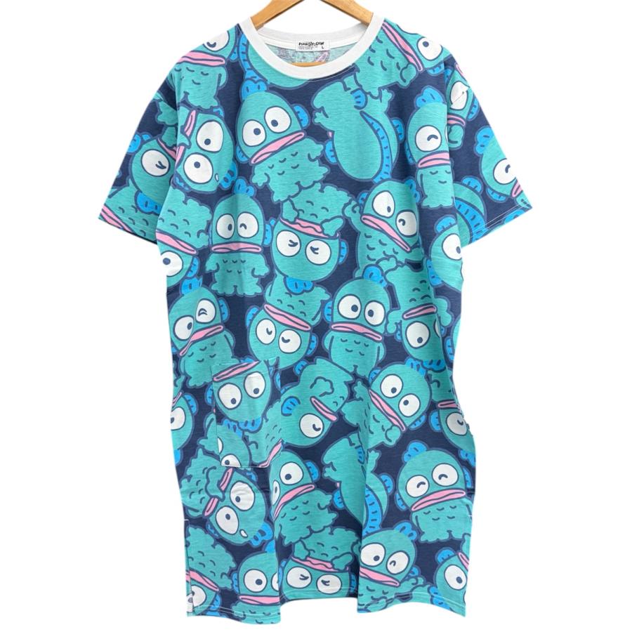総柄 半袖ワンピース キャラクタープリント sanrio（サンリオ） ハンギョドン 半袖 総柄 スーパービッグ Tシャツ