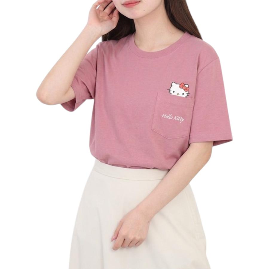 ハローキティ 半袖 Tシャツ 刺繍 ポケット付き プリント 天竺 サンリオ