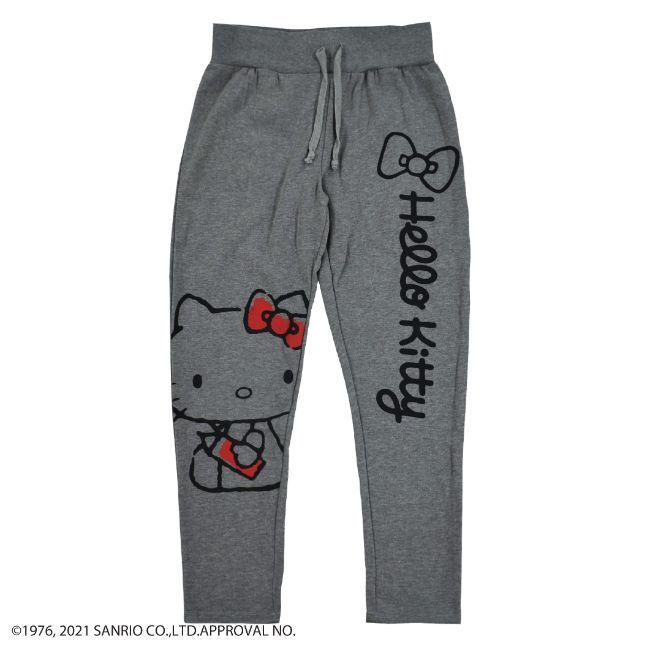 ぐでたま ハローキティ プリント 裏起毛 スリム スウェット パンツ 秋