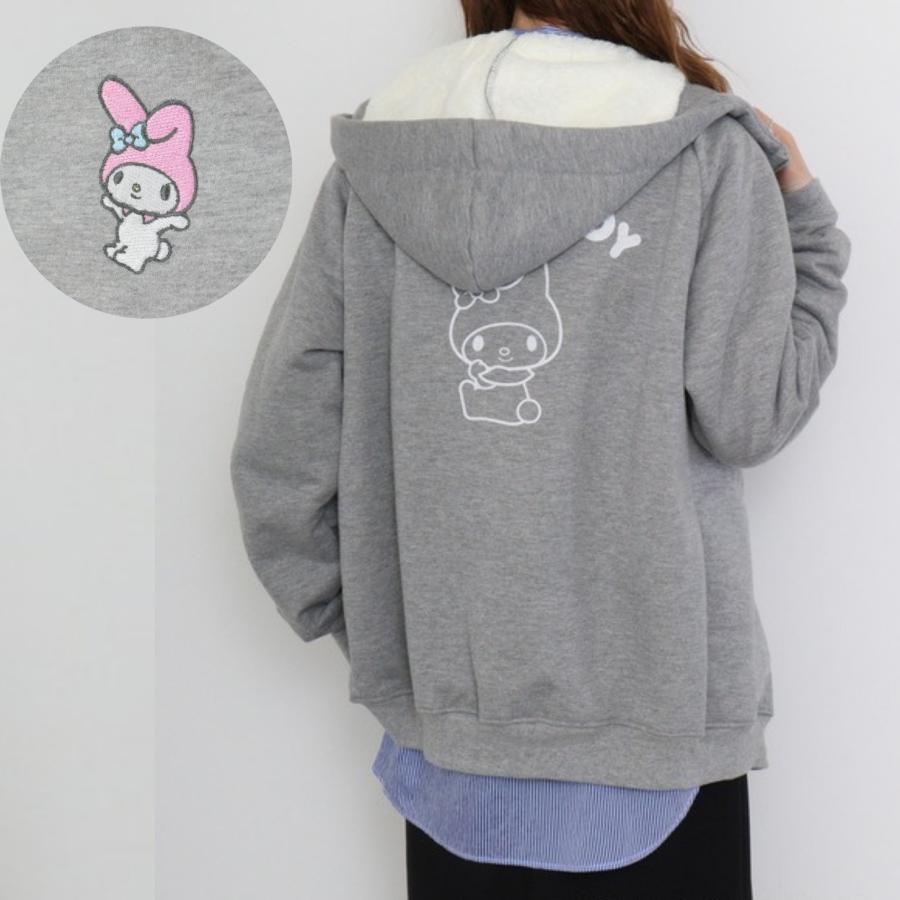 sanrio（サンリオ） マイメロディ パーカー ロング丈 長袖 刺繍 裏起毛 