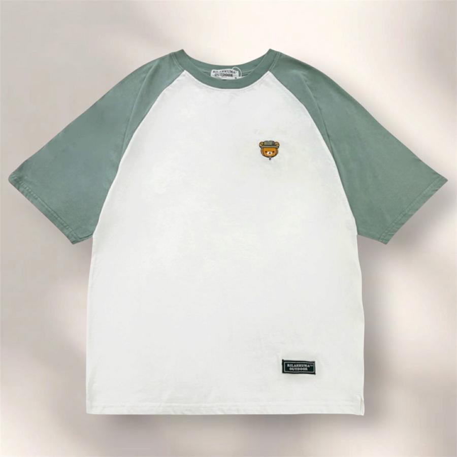 リラックマ アウトドア 袖配色 ラグラン オーバーサイズ Tシャツ 半袖
