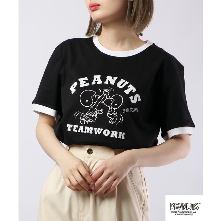 スヌーピー  Tシャツ トップス リンガーTシャツ 半袖 プリント SNOOPY PEANUTS｜chara-basket｜02