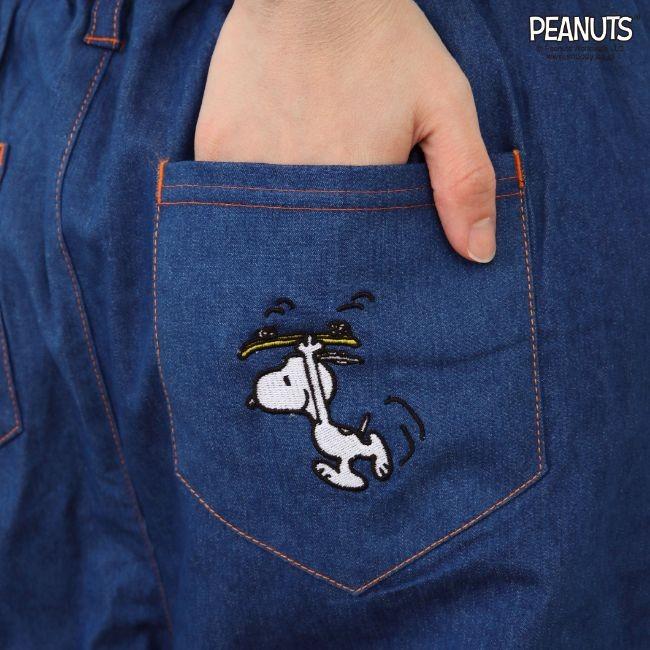 SNOOPY（スヌーピー） ワイドデニム パンツ 刺繍 プリント レディース