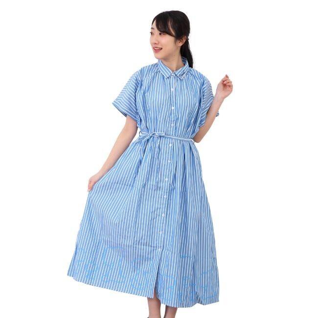 SNOOPY（スヌーピー） ストライプ シャツ ワンピース 半袖 M L SNOOPY