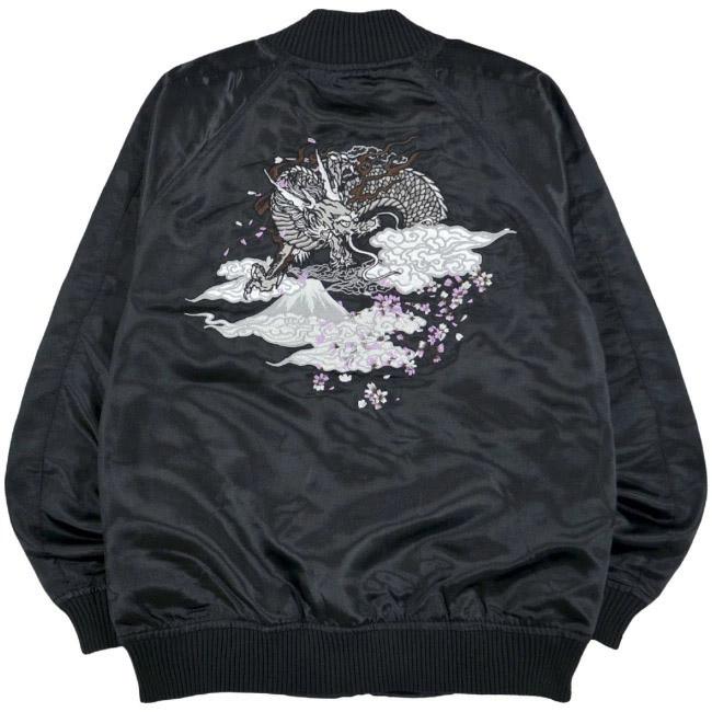 スカジャン　金黒　龍　サイズL 6L】大きいサイズ 一心如鏡 スカジャン 黒 ゴールド 龍 トラ 虎