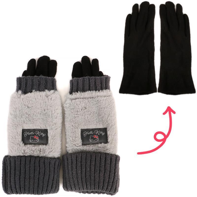 ハローキティ 3WAY手袋 スマホ操作可能 アームカバー 5指手袋 シンプル
