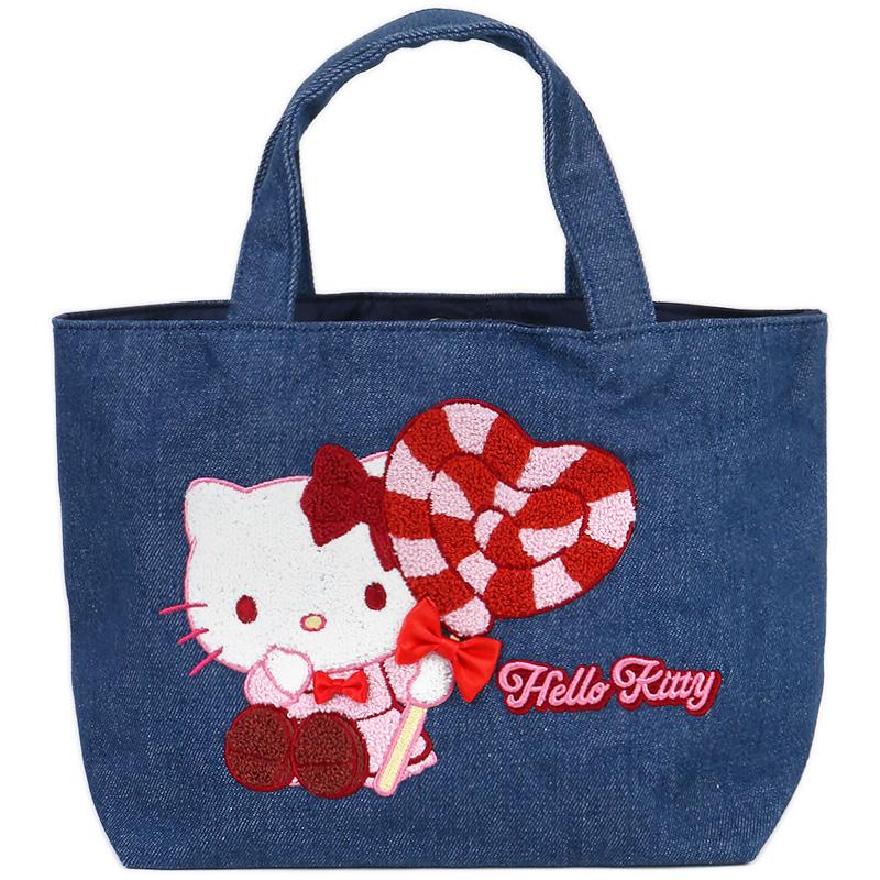 ハローキティ かごバッグ 刺繍 花 蝶 Straw Bag 夏 トート ハローキティ デニムサガラ刺繍トートバッグ ミニトート 手さげバッグ