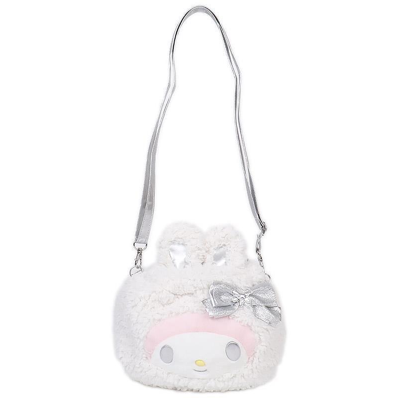 マイメロディ 2WAY 巾着 ショルダーバッグ フェイス形 ふわふわスノー
