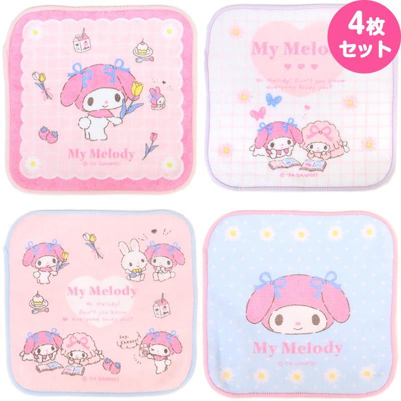 マイメロディ プチタオル4枚セット 抗菌 ハンカチ チェック はな 通園