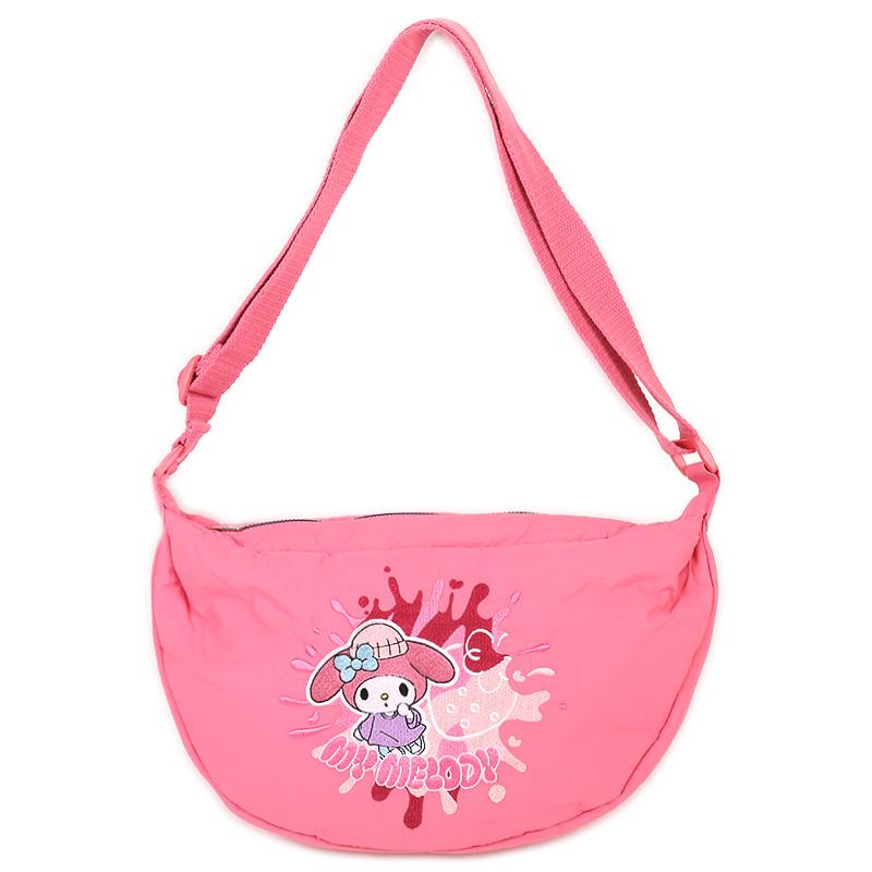マイメロディ 刺しゅうラウンドショルダーバッグ 軽量ナイロン ピンク