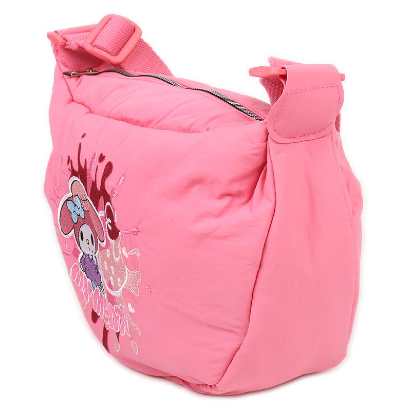 マイメロディ 刺しゅうラウンドショルダーバッグ 軽量ナイロン ピンク