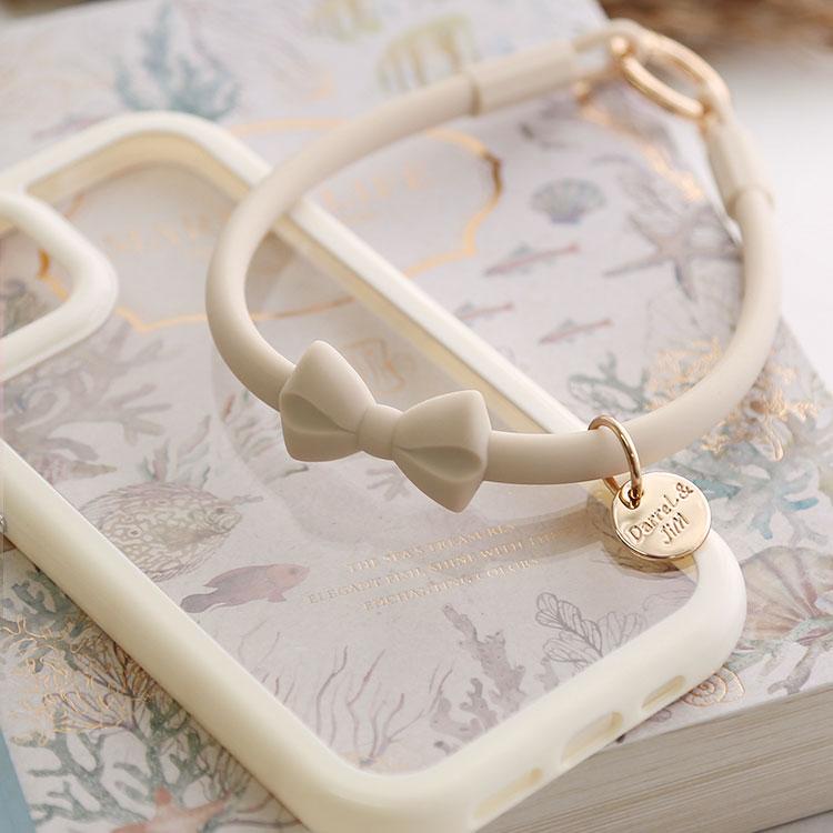 iPhone用リボンデザインソフトケース スマホケースで推し活♡センターパーツ付き リボン iPhoneケース