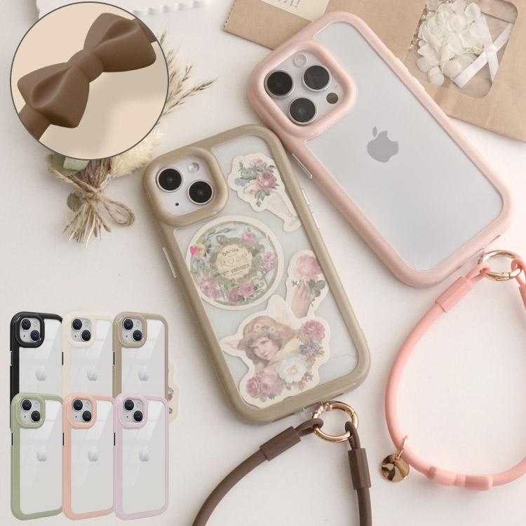 ZENIX DESIGN TECH iphone15 ケース リボン ストラップ付き 背面