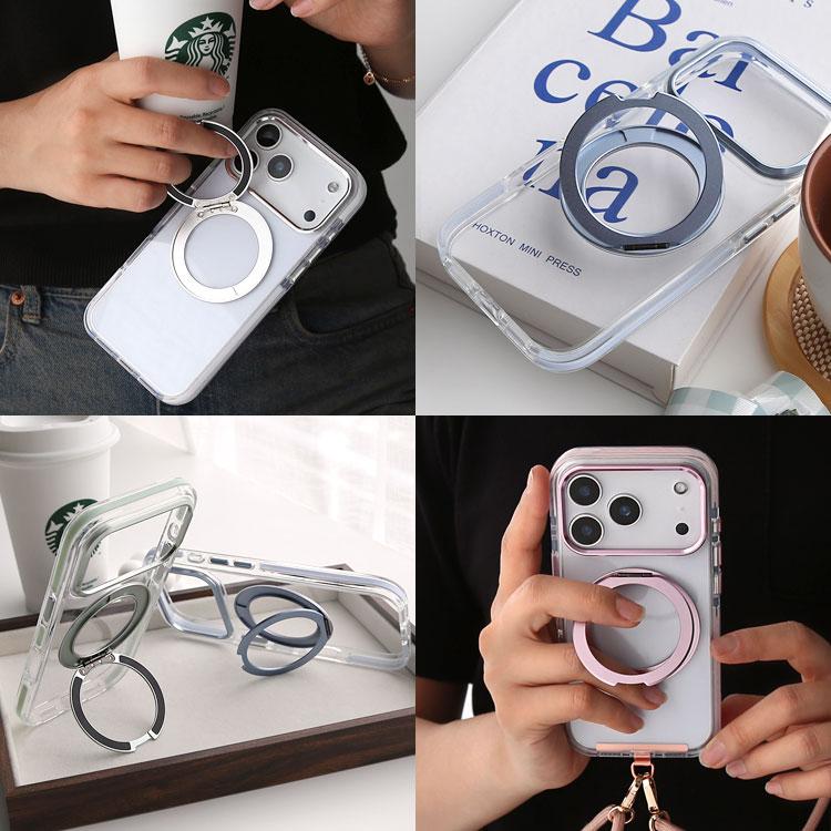 MagSafe対応 iPhone ケース 360度回転 リング付き スタンド内蔵 クリア 耐衝撃 スマホケース 透明 スマホリング カバー おしゃれ バンパー 背面カバー | ZENIX DESIGN TECH | 25