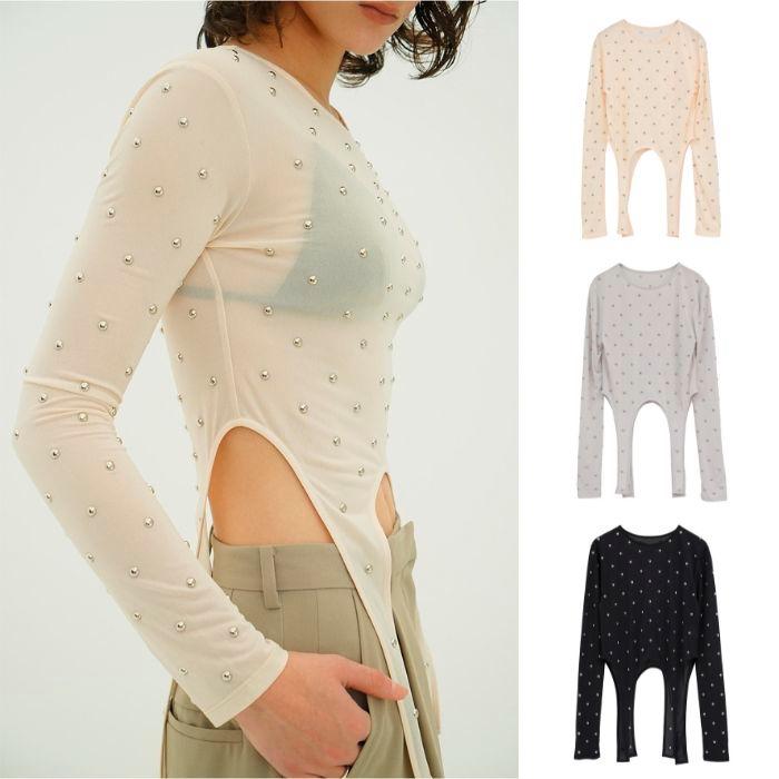 CLANE（クラネ） 正規商品 スタッヅ ビジュー シアー トップス STUDDED 