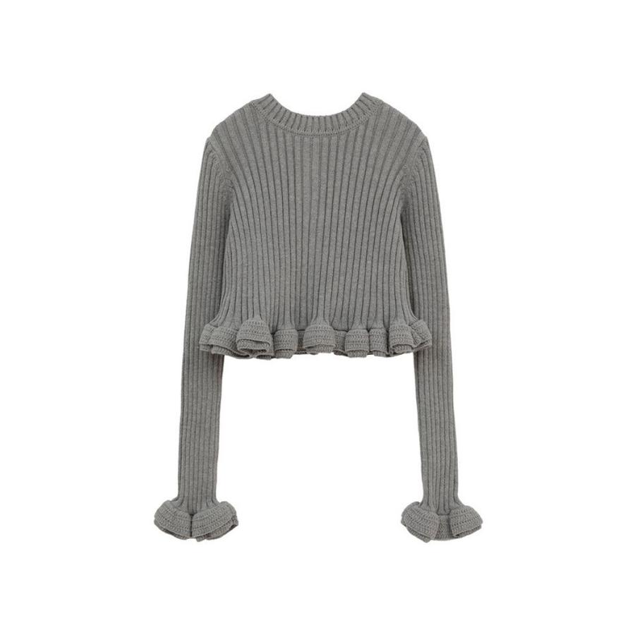 【新品！即完売レア♡】CLANE ショートフリルニット トップス グレー フリー CLANE（クラネ） 正規商品 ショート フリル ニット トップス W FACE