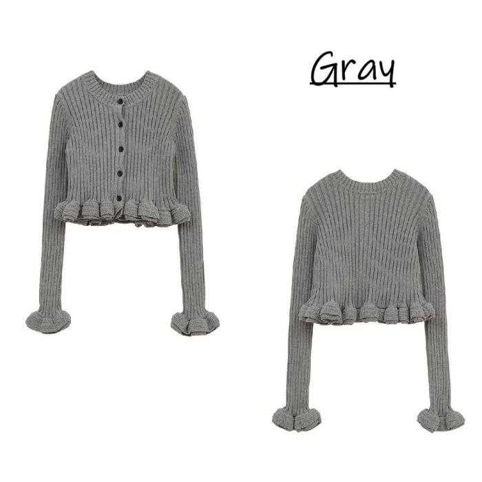 【新品！即完売レア♡】CLANE ショートフリルニット トップス グレー フリー CLANE（クラネ） 正規商品 ショート フリル ニット トップス W FACE